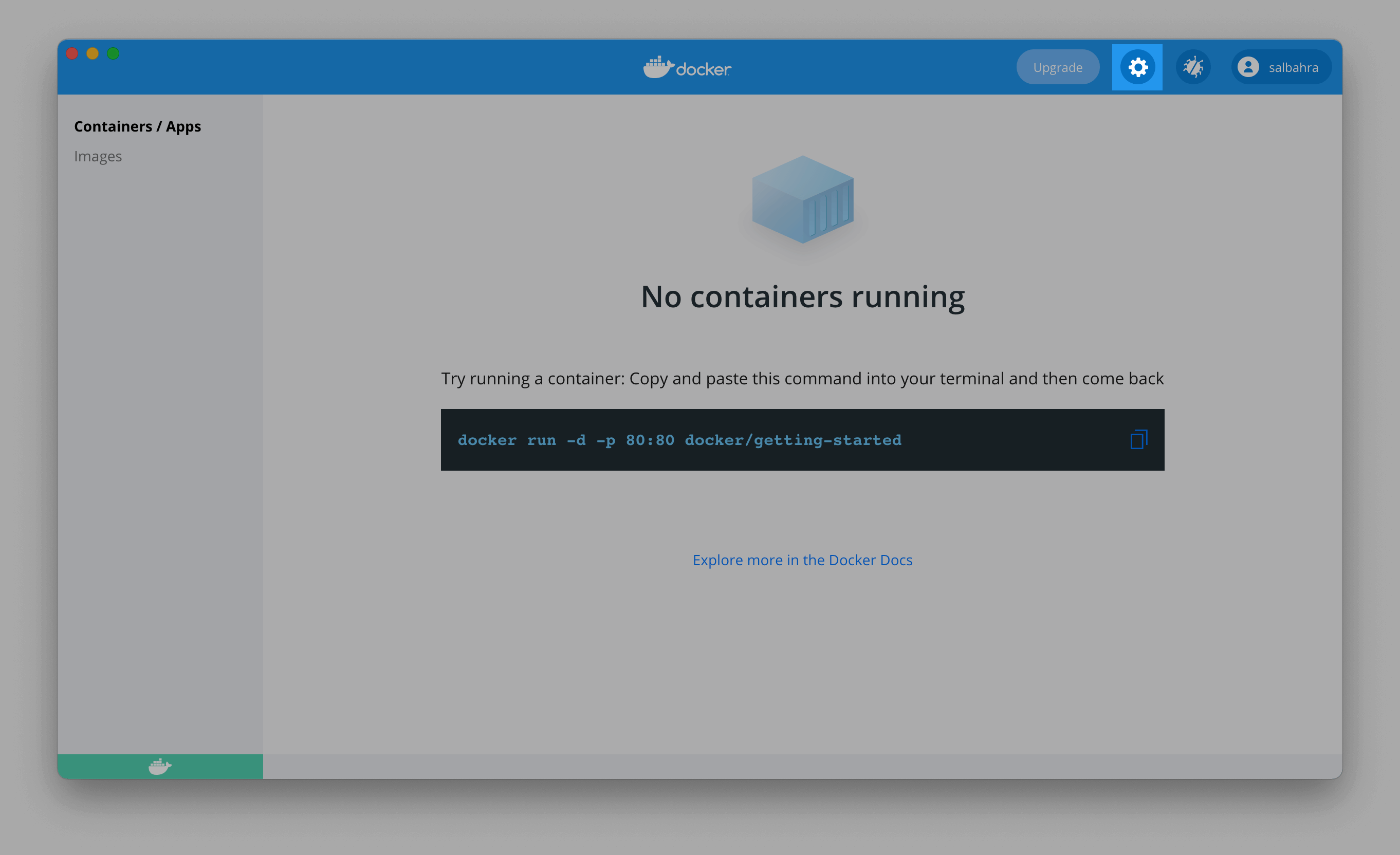 Docker Settings Button